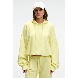 OLVERA Kadın Kapüşonlu Etek Ucu Balon Oversize Sarı Sweatshirt