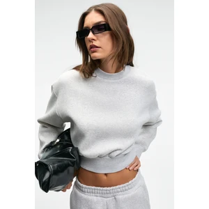 KARALIS Kadın Pamuklu Bisiklet Yaka Crop Grimelanj Sweatshirt