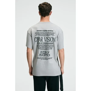 Feast Erkek %100 Pamuk Oversize Fit Baskılı Kısa Kollu Yuvarlak Yakalı Açık Gri T-Shirt