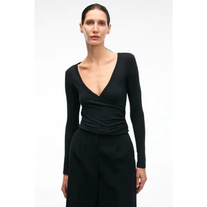 CALLORIA Kadın V Yakalı Uzun Kollu Slim Fit Siyah Bluz