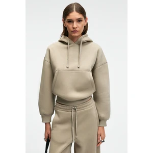 SELENE Kadın Kapüşonlu Kangru Cepli Regular Fit Taş Rengi Sweatshirt