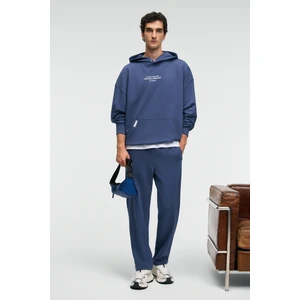 CLARENCE Erkek %100 Pamuk Kordonlu Lastikli Bel Arka Cebi Süs Etiketli İndigo Eşofman Altı