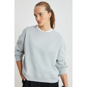 MAIJA Kadın İçi Şardonlu Süs Etiketi Detaylı Bisiklet Yaka Basic Gri Sweatshirt