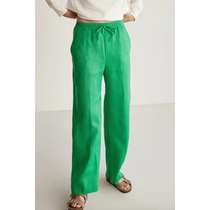 Sadıe Kadın %100 Keten Relaxed Kalıp Beli Lastikli Yeşil Pantolon