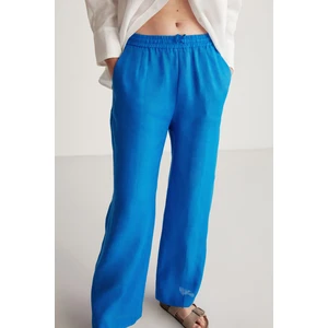 Sadie Kadın %100 Keten Relaxed Kalıp Beli Lastikli Mavi Pantolon