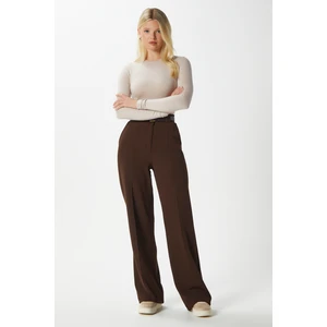 Likra Serisi Lift Süs Dikişli Esnek Açık Kahverengi Palazzo Pantolon