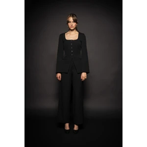 Kadın Siyah Bol Paça Pileli Pantolon