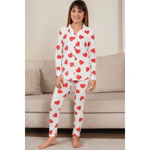 Kız Çocuk 15292 Düğmeli Yakalı Süet Pijama Takımı Beyaz