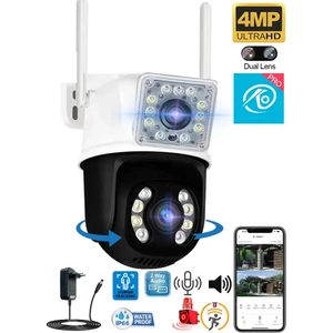 Okam 3011 Çift Kameralı Hareket Takipli Gece Sensörlü Çift Siren Su Geçirmez Wifi Ip Kamera