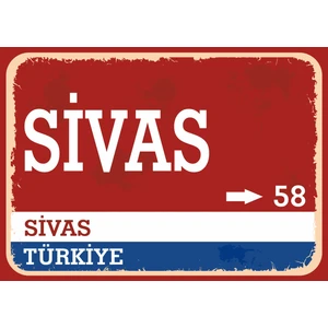 Sivas Retro Sokak Yön Tabelası Vintage Pvc Dekota Uv Poster Yapışkanlı 35X25