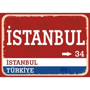 Istanbul Retro Sokak Yön Tabelası Vintage Pvc Dekota Uv Poster Yapışkanlı 35X25