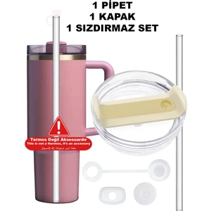 Quencher 40 Oz 1.18 Lt Uyumlu Krem Pipetli Termos Kapak - Kapak + Sızdırmaz Set + Pipet