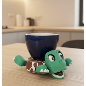 Sevimli Kaplumbağa Bardak Altlığı – Hareketli ve Eğlenceli Kupa Altlığı (Kahverengi-Beyaz Çizgili)