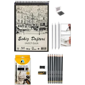 A4 Eskiz Defteri 100GR Eskiz Seti Adel Dereceli Kalem Seti Hamur Silgi Dağıtıcı Kalem Karakalem Çizim Seti