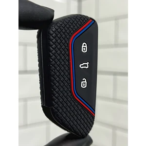 Cupra Formentor Leon Uyumlu Silikon Anahtar Kılıfı Mavi Kırmızı Şeritli