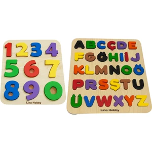 Alfabe ve Rakam Puzzle Ikili Set - Ahşap Tabanlı ve Pla Harf/rakamlar Eğitici Oyuncak