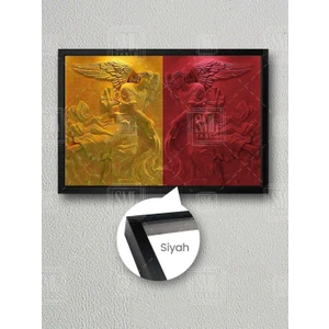 Mermer Melekler Sarı Kırmızı Galatasaray Kanat Çerçeveli Yatay Kanvas Tablo