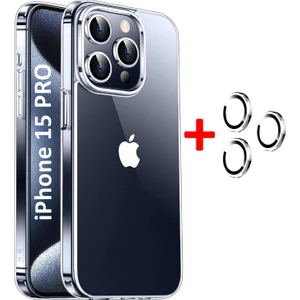iPhone 15 Pro Kılıf Şeffaf Kenarları Silikon Lens Koruyuculu Kapak