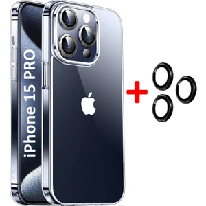 iPhone 15 Pro Kılıf Şeffaf Kenarları Silikon Lens Koruyuculu Kapak