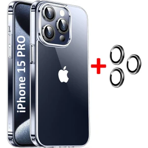 iPhone 15 Pro Kılıf Şeffaf Kenarları Silikon Lens Koruyuculu Kapak