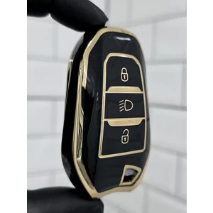 Peugeot 208 308 408 508 2008 3008 5008 Far Göstergeli Smart Nano Anahtar Kılıfı Siyah Gold