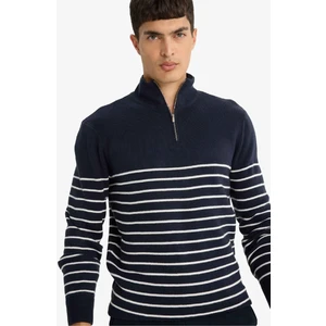 Yılbaşı Standart Fit Yarım Fermuarlı Çizgili Triko Kazak F1522AX25AU