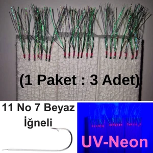 Çapari, İstavrit Çaparisi, 20x12 Beden, Ultraviyole Uv Neon Koyu Yeşil Sim, 11 No Beyaz 7 İğneli, 3lü Paket