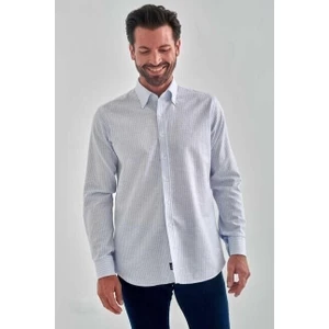 Erkek Mavi Keten Karışımlı Düğmeli Yaka Regular Fit Spor Gömlek GM22Y221028_C35