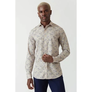 Slim Fit Kahve Desenli Ram Yaka Spor Erkek Gömlek GM22Y221151_E11