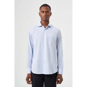 Regular Fit Mavi Çizgili İtalyan Yaka Klasik Erkek Gömlek GM23Y231037_D35