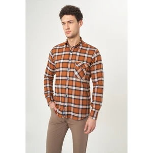 Regular Fit Kışlık Flanel Kahve Erkek Gömlek GM22K222102_D11