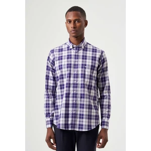 Regular Fit Paşa Yaka Ekoseli Lila Erkek Gömlek GM23K232009_D44