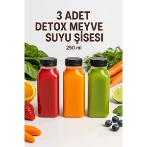 3 Adet Smoothie Detoks Şişesi Şeffaf Plastik Sızdırmaz Kapak Köşeli Meyve Suyu Şişesi 250 ml