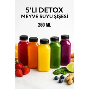 5 Adet Smoothie Detoks Şişesi Şeffaf Plastik Sızdırmaz Kapak Köşeli Meyve Suyu Şişesi 250 ml