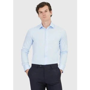 Koyu Mavi Düz Slim Fit Dokuma Klasik %100 Pamuk Gömlek