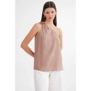 4665 Kadın Tek Omuz Askılı Bluz Toprak