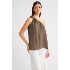 4665 Kadın Tek Omuz Askılı Bluz Haki