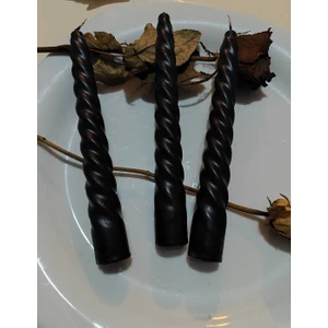 3'lü Siyah-İtalyan Burgulu-Şamdan Mum- Kıvrımlı Mum