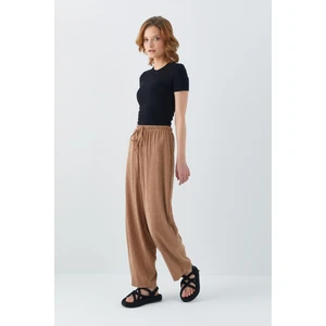 4584 Kadın Beli Lastikli Örme Şalvar Pantolon Vizon