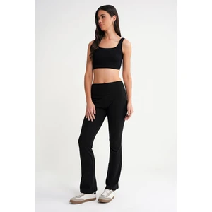 2016 Kadın Yüksek Bel Ispanyol Paça Örme Tayt Siyah