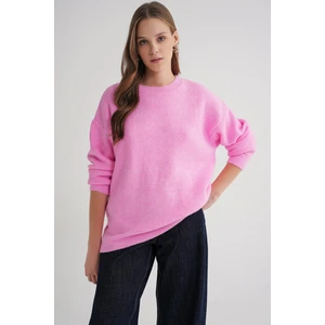 6949 Kadın Bisiklet Yaka Ince Örgülü Triko Kazak Pembe