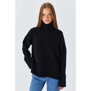 6828 Kadın Double Kol Balıkçı Triko Kazak Siyah