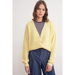 6943 Kadın V Yaka Selanik Hırka Sarı