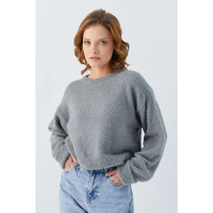 6917 Kadın Buklet Basic Triko Kazak Gri