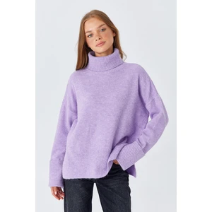 6828 Kadın Double Kol Balıkçı Triko Kazak Lila