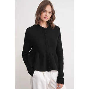 6958 Kadın Triko Peplum Hırka Siyah