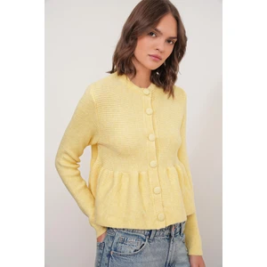 6958 Kadın Triko Peplum Hırka Sarı