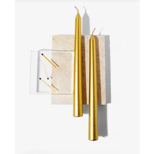 2'li Metalik Gold-Şamdan Mum- Konik Mum