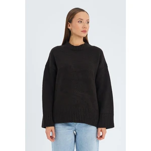 6925 Kadın Geniş Kollu Yumuşak Dokulu Triko Kazak Kahve