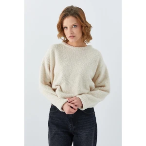 6917 Kadın Buklet Basic Triko Kazak Naturel